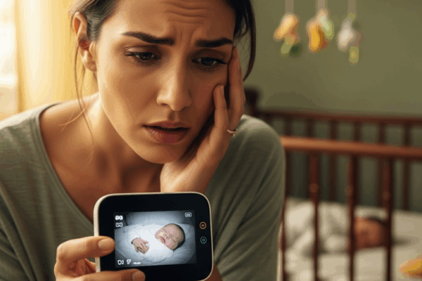 mother looking at a baby monitor